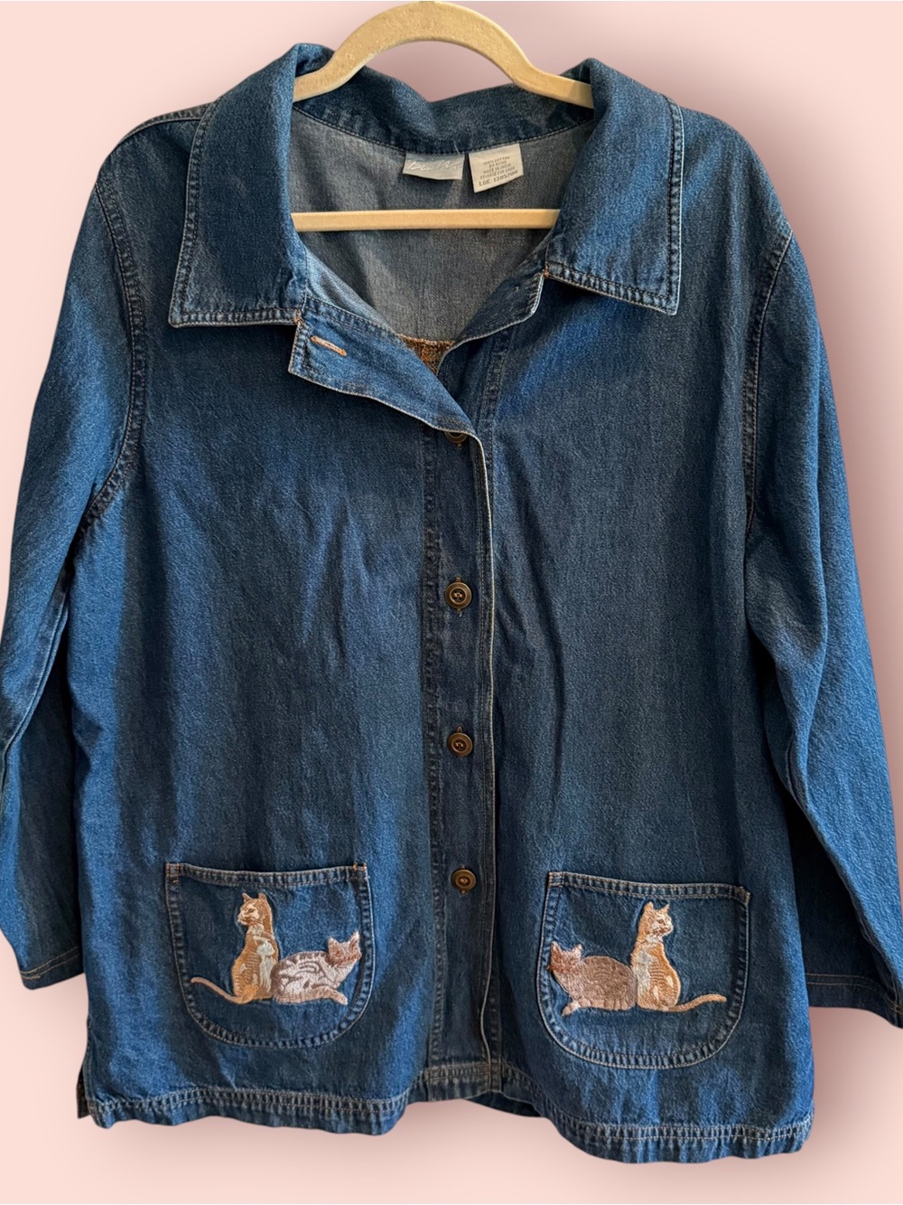 Vintage Cat Embroidered Denim Jacket Shirt